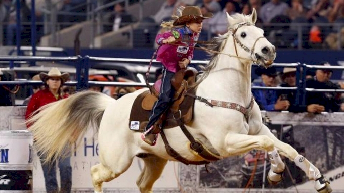 Chayni Chamberlain holds the fastest time of the ERA Premier Tour in the Barrel Racing